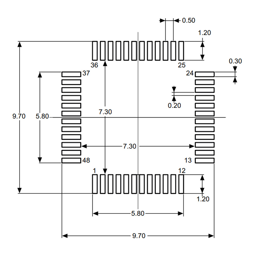 STM32G070CBT6 footprint